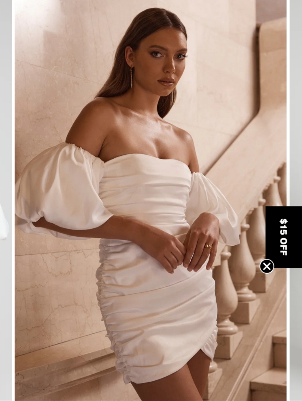 Showpo White Off-Shoulder Puff Sleeve Mini Dress